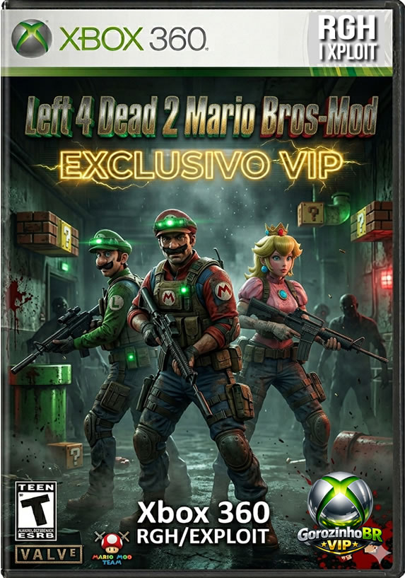 Left 4 Dead 2 com mod inspirado em Super Mario Bros. traz uma combinação inusitada entre terror e elementos clássicos do universo Mario. O jogo mantém sua essência cooperativa, onde até quatro jogadores enfrentam hordas de infectados em campanhas intensas, mas com alterações visuais e sonoras que remetem ao estilo colorido e icônico da franquia da Nintendo.