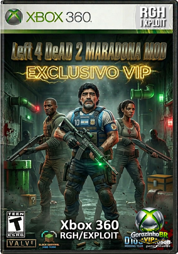 Left 4 Dead 2 com mod inspirado em Diego Maradona traz uma proposta inusitada e bem-humorada ao clássico de sobrevivência. Mantendo a base cooperativa do jogo, até quatro jogadores enfrentam hordas de infectados, mas com alterações visuais que adicionam referências ao lendário jogador de futebol.