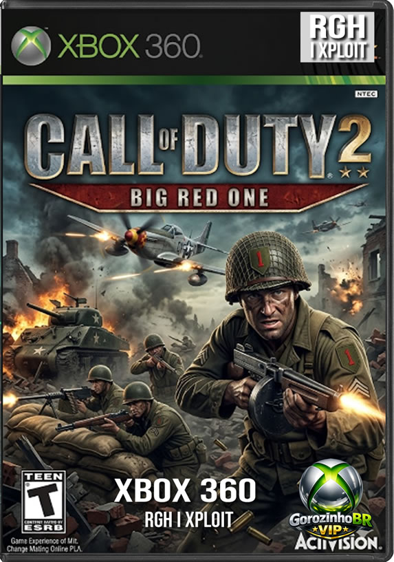 Vale um pequeno aviso: Call of Duty 2: Big Red One é, na verdade, um título do Xbox original, mas que roda perfeitamente no Xbox 360 através da retrocompatibilidade. Diferente dos jogos principais, este spin-off foca exclusivamente na lendária 1ª Divisão de Infantaria dos EUA (a famosa "Big Red One"). O jogador cria laços profundos acompanhando o mesmo esquadrão de soldados pelas campanhas brutais no Norte da África, Sicília e Europa Ocidental. Com narração do ator Mark Hamill, a campanha oferece uma pegada bem mais intimista, dramática e focada na irmandade, com direito a intensos combates terrestres, missões em bombardeiros e artilharia naval. ✈️💥