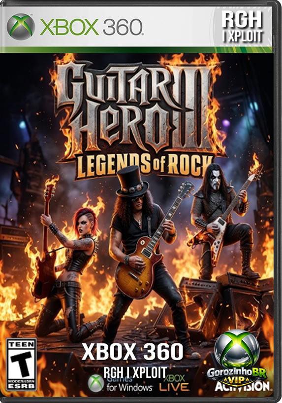Lançado em 2007 e marcando a estreia da desenvolvedora Neversoft na franquia, Guitar Hero III: Legends of Rock é frequentemente considerado o ápice da série! No Xbox 360, o jogo brilhou com gráficos incríveis, modo online e a introdução da icônica guitarra sem fio modelo Les Paul. A grande novidade desta edição foram as intensas "Boss Battles" (batalhas de guitarra) contra lendas reais da música, como Slash e Tom Morello, culminando num duelo épico no inferno. O setlist é um dos mais aclamados da história, recheado de hinos absolutos do rock e introduzindo o lendário (e temido) desafio final: a música "Through the Fire and Flames" da banda DragonForce. 🎶🔥