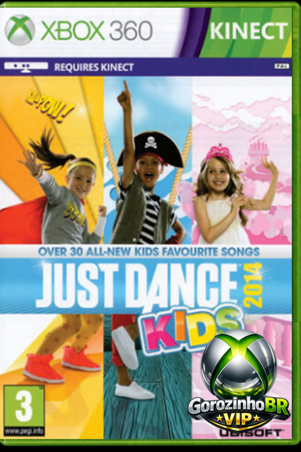 Just Dance Kids 2014 é um jogo de dança da Ubisoft voltado para o público infantil, no qual o jogador utiliza o Kinect para imitar coreografias exibidas na tela ao som de músicas populares e infantis. Os movimentos são avaliados em tempo real, gerando pontuação conforme a precisão e o ritmo durante a dança.