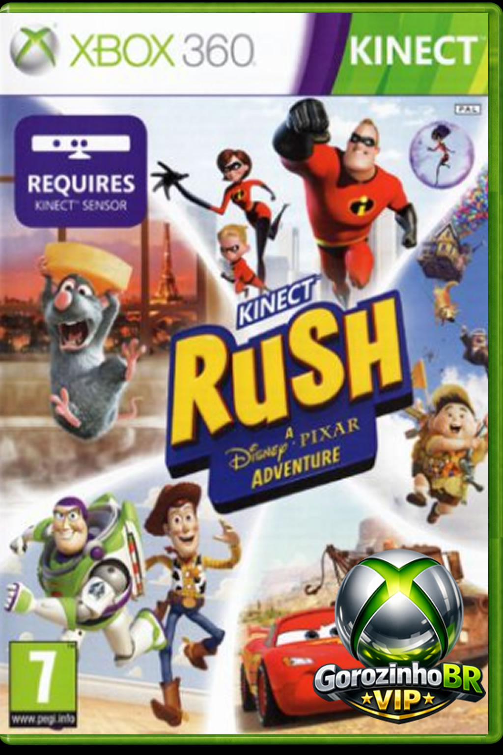 Kinect Rush: A Disney•Pixar Adventure é um jogo de aventura interativo que utiliza o sensor Kinect, permitindo ao jogador controlar o personagem com movimentos do corpo, sem necessidade de controles. O jogo leva o jogador para dentro de mundos inspirados em filmes da Pixar, como Toy Story, Os Incríveis, Ratatouille, Carros e Up – Altas Aventuras.