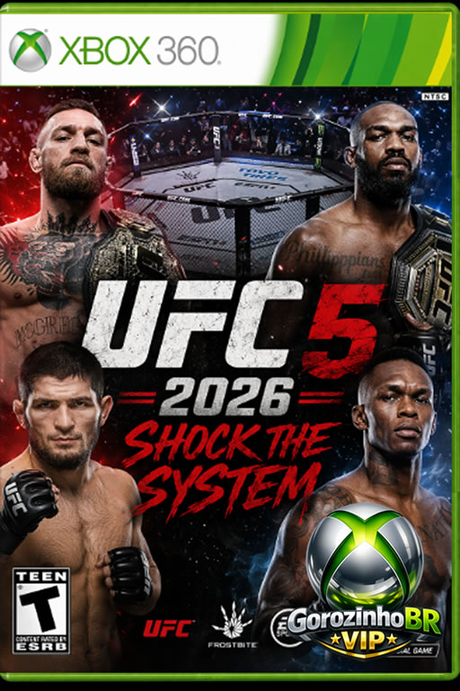EA Sports UFC 5 é jogo de artes marciais mistas desenvolvido pela EA Vancouver e publicado pela EA Sports. Lançado em outubro de 2023 Usa engine Frostbite para gráficos realistas, sistema de dano autêntico e animações aprimoradas . Inclui modo carreira, lutadores reais da UFC e opções online competitivas
