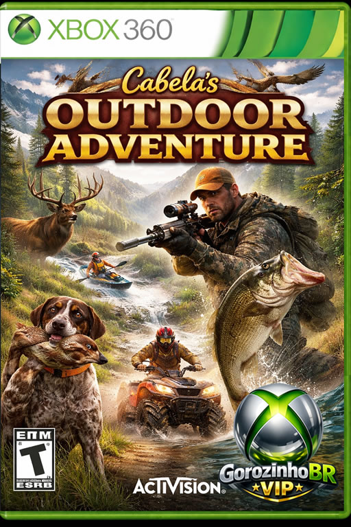Cabela's Outdoor Adventures para Xbox 360 traz caça em primeira pessoa com missões guiadas em ambientes naturais. O jogador rastreia animais, escolhe armas e precisa ter precisão nos disparos. Há variedade de cenários e desafios progressivos.