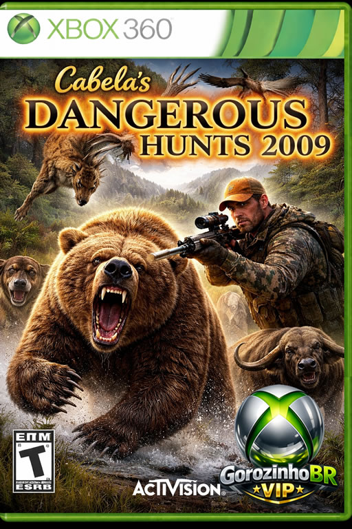 Cabela's Dangerous Hunts 2009 para Xbox 360 foca na sobrevivência contra animais perigosos. O jogador enfrenta ataques de predadores em cenários selvagens.