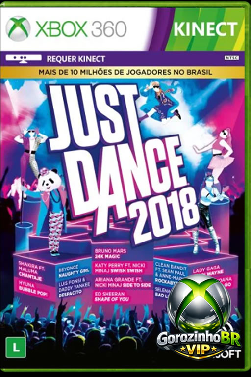Just Dance 2018 para Xbox 360 traz coreografias de hits variados. Jogador imita os movimentos para ganhar pontos. Modos solo e multiplayer disponíveis. Visual colorido e fácil de jogar.