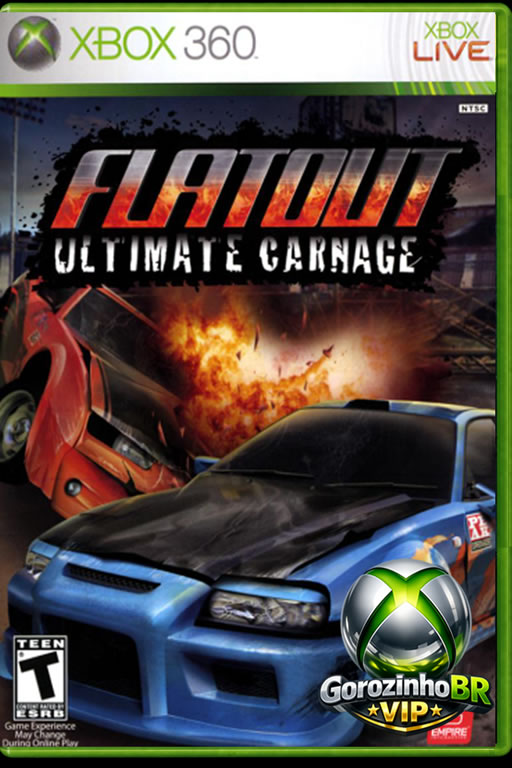 FlatOut: Ultimate Carnage para Xbox 360 foca em corridas destrutivas e caos na pista. Inclui colisões intensas e cenários interativos. Modos variados com corridas e desafios. Física exagerada e divertida.