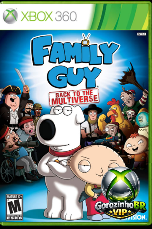 Family Guy: Back to the Multiverse para Xbox 360 acompanha Stewie Griffin e Brian Griffin em dimensões alternativas. Combate com armas e inimigos variados. Humor típico da série presente. Missões com exploração leve.