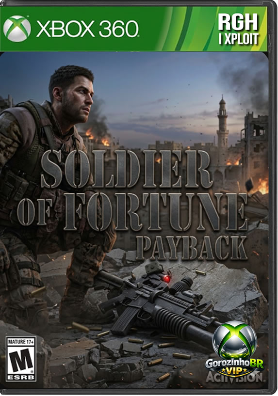 Soldier of Fortune: Payback é o terceiro jogo da controversa franquia de tiro, lançado em 2007 para Xbox 360. Você assume o papel de Thomas Mason, um mercenário de uma organização secreta em uma missão global de vingança após ser traído. O grande "chamariz" do game é o seu sistema de dano absurdamente gráfico e exagerado, permitindo o desmembramento detalhado dos inimigos com diversas armas. A campanha é focada em pura ação arcade, levando o jogador a zonas de conflito no Oriente Médio, África e Ásia. 💥🩸