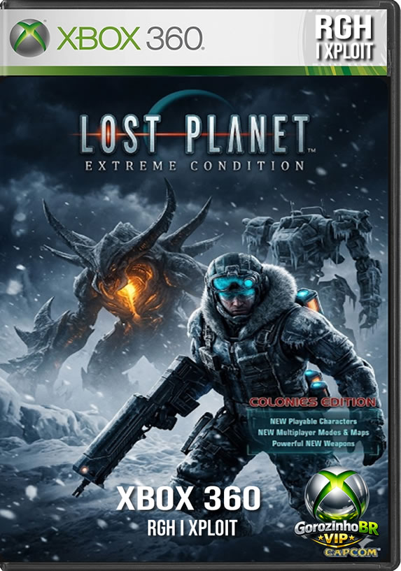 Lost Planet: Extreme Condition Colonies Edition (Xbox 360) é a versão definitiva e expandida do clássico jogo original. ❄️ Você retorna ao congelante planeta E.D.N. III na pele de Wayne, lutando pela sobrevivência contra piratas da neve e os monstruosos alienígenas Akrid. 🐛🔫 A mecânica de coletar energia térmica (T-Eng) para não congelar e pilotar os poderosos mechs Vital Suits (VS) continua a base da ação. 🤖🔥 O grande diferencial desta edição são as adições de peso: novos modos para a campanha (como Boss Rush e Score Attack), novas armas, cenários inéditos e um multiplayer online muito mais robusto! 🌐 Um dos maiores destaques é o modo Akrid Hunter, que permite aos jogadores controlarem os próprios monstros alienígenas contra os humanos nas partidas online. 🦖💥
