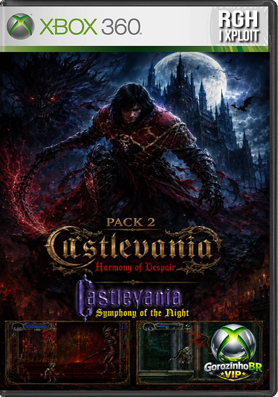 Pack 2 Castlevania Harmony of Despair e Castlevania Symphony of the Night O "Castlevania Pack 2 em 1" para Xbox 360 (focado na saga Lords of Shadow) traz uma das aventuras mais épicas daquela geração! Você assume o papel de Gabriel Belmont, um cavaleiro que embarca em uma jornada sombria para derrotar os Senhores das Sombras e salvar sua amada. Com um sistema de combate visceral usando o icônico chicote Combat Cross, magia, resolução de quebra-cabeças e batalhas colossais contra chefões, o pacote entrega uma reimaginação cinematográfica e surpreendente da mitologia clássica da franquia. 🏰🐺